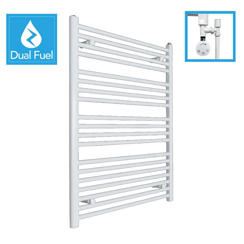 White Flat Heated Dual Fuel Towel Rail 1000x800mm