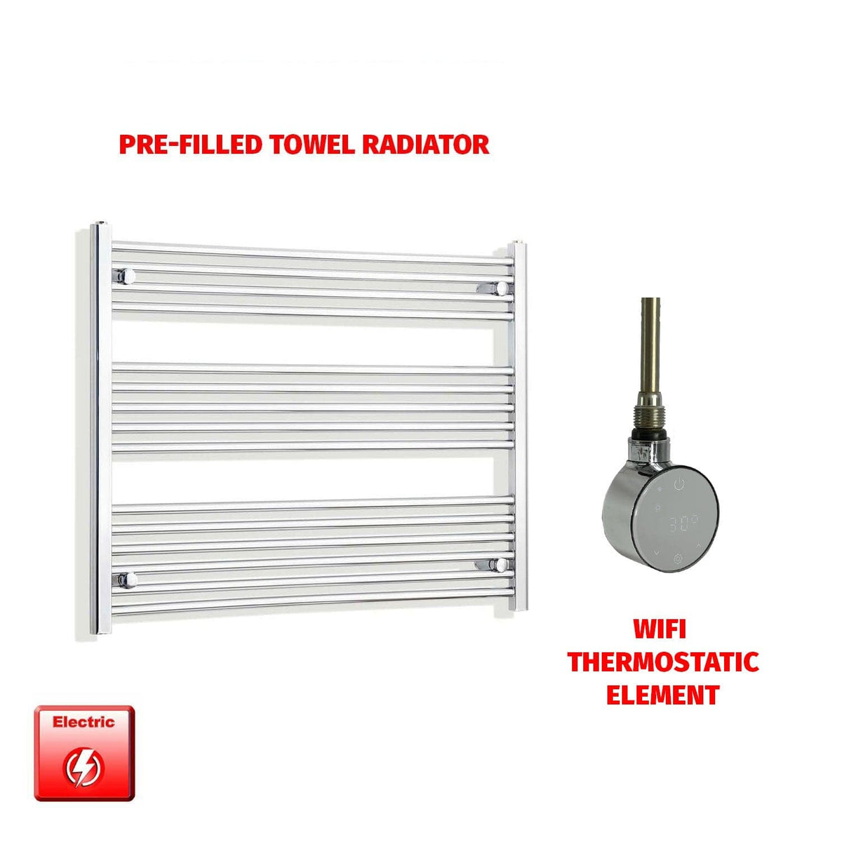 ER-Wifi Thermostatic 1000 x 800 Flat Chrome Pre-Filled Electric Heated Towel Rail
