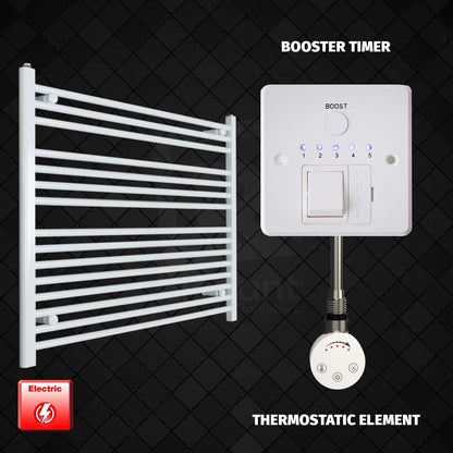 Thermostatic Element + Booster Timer 1000 x 800 Flat White Pre-Filled Electric Heated Towel Rail