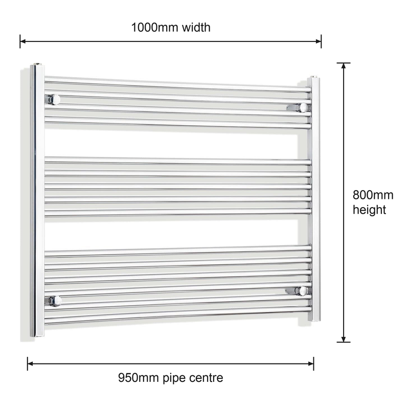 1000mm wide 800mm high flat chrome heated towel rail radiator htr dimensions