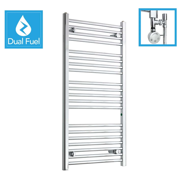 1100 x 550mm Chrome Dual Fuel Heated Towel Rail | Flat Ladder Radiator