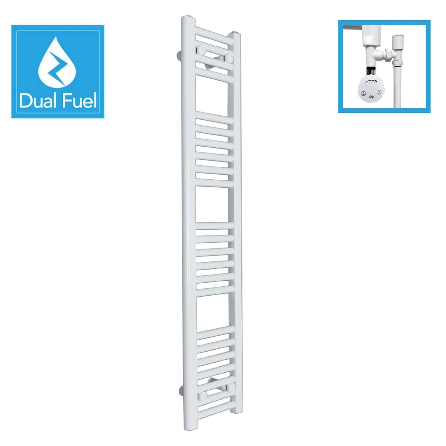 White Dual Fuel Heated Towel Rail 200 x 1200mm