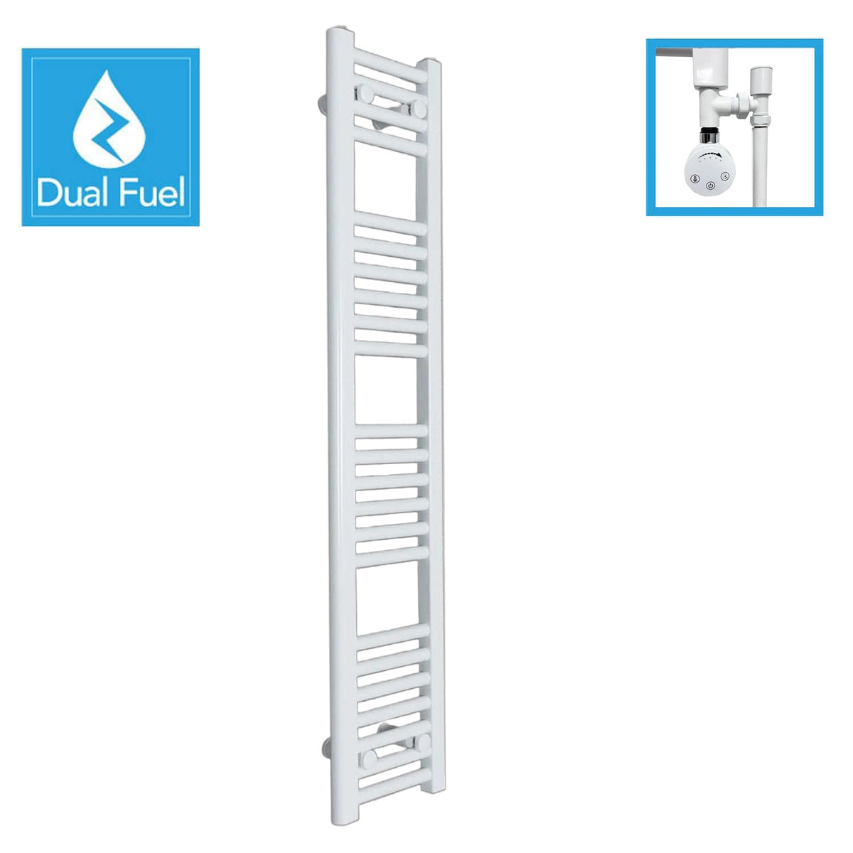 White Flat Heated Dual Fuel Towel Rail 250x1200mm