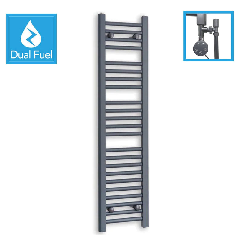 Anthracite Flat Heated Dual Fuel Towel Rail 300x1200mm