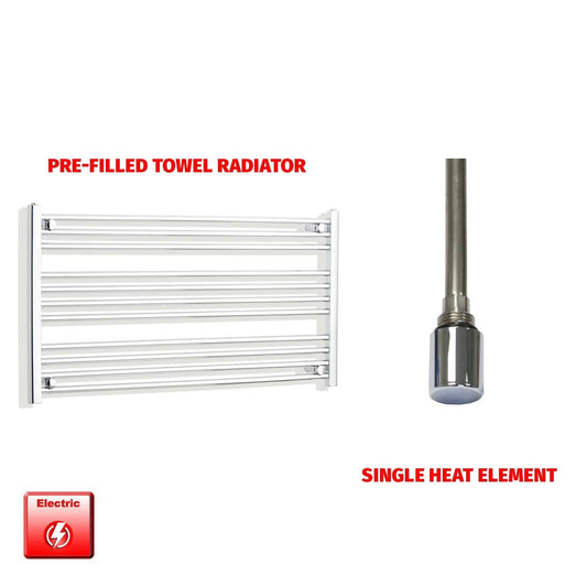 Single Heat Element 1200 x 600 Flat Chrome Pre-Filled Electric Heated Towel Rail