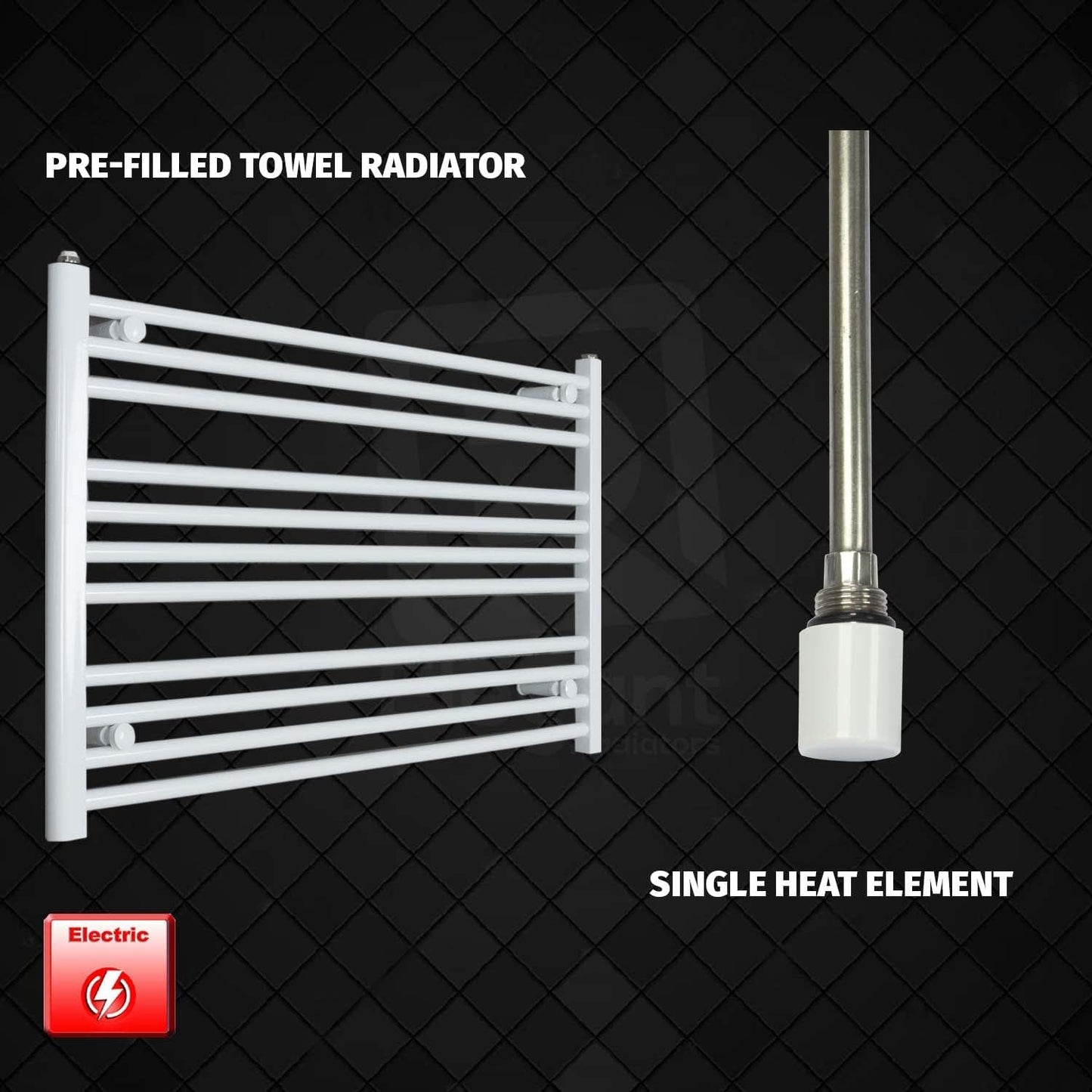 Single Heat Element 1200 x 600 Flat White Pre-Filled Electric Heated Towel Rail