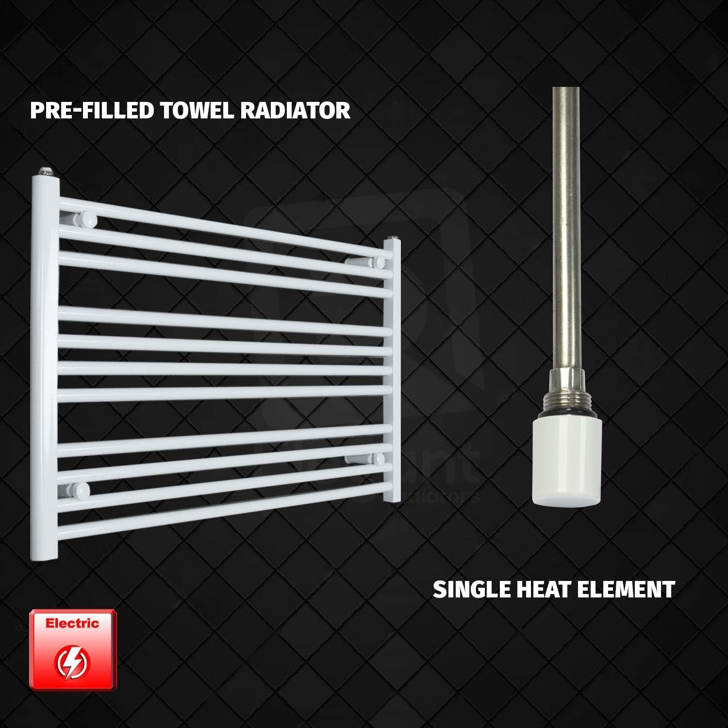 Single Heat Element 1200 x 600 Flat White Pre-Filled Electric Heated Towel Rail