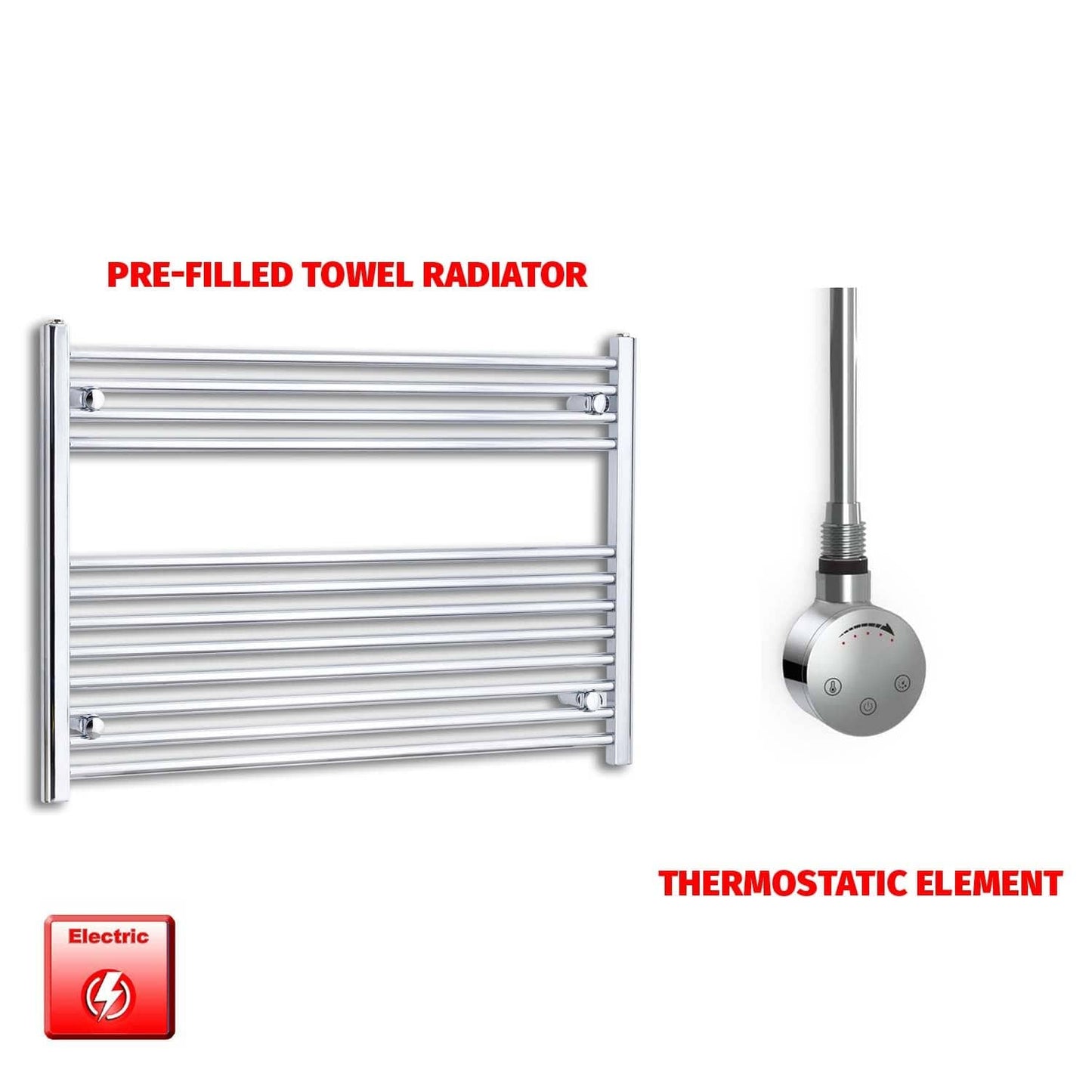 Thermostatic Element 1200 x 700 Flat Chrome Pre-Filled Electric Heated Towel Rail