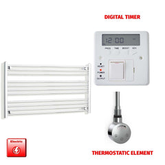 Thermostatic Element + Digital Timer 1300 x 600 Flat Chrome Pre-Filled Electric Heated Towel Rail