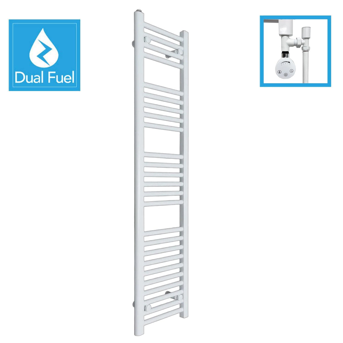 White Flat Heated Dual Fuel Towel Rail 300x1400mm