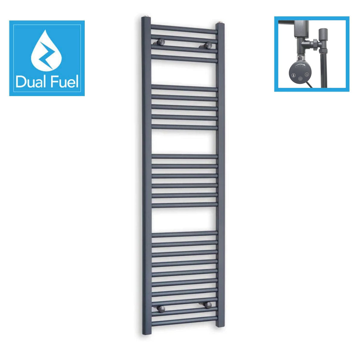 Anthracite Dual Fuel Heated Towel Rail 400 x 1400mm