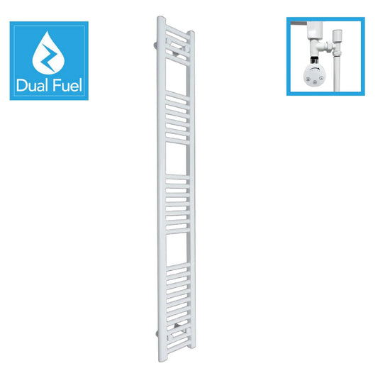 White Flat Heated Dual Fuel Towel Rail 250x1600mm