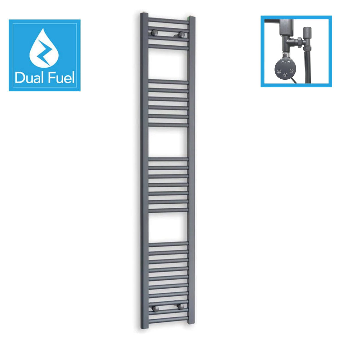 Anthracite Dual Fuel Heated Towel Rail 300 x 1600mm
