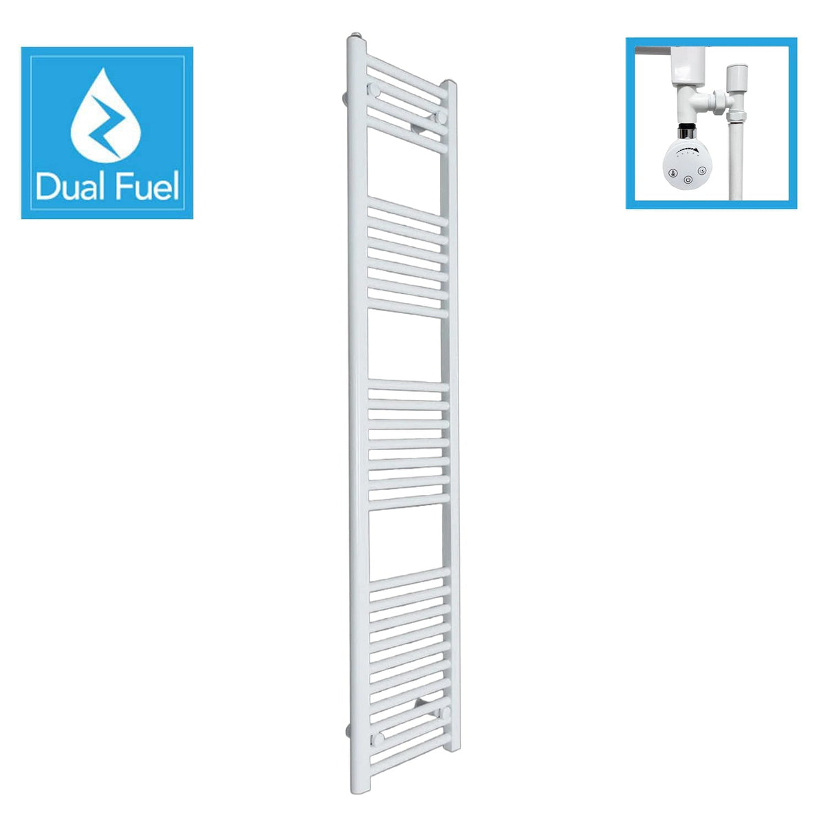 White Flat Heated Dual Fuel Towel Rail 300x1600mm