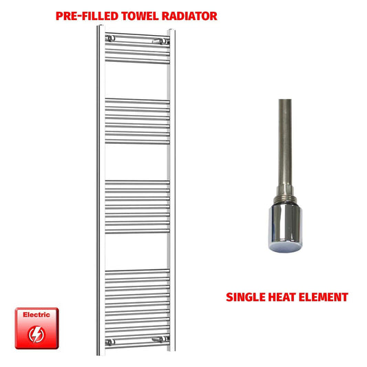 Flat / Single Heat Element 1600 x 400 Chrome Electric Heated Towel Rail Pre-Filled