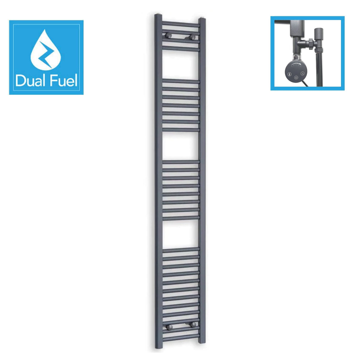Anthracite Dual Fuel Heated Towel Rail 300 x 1800mm