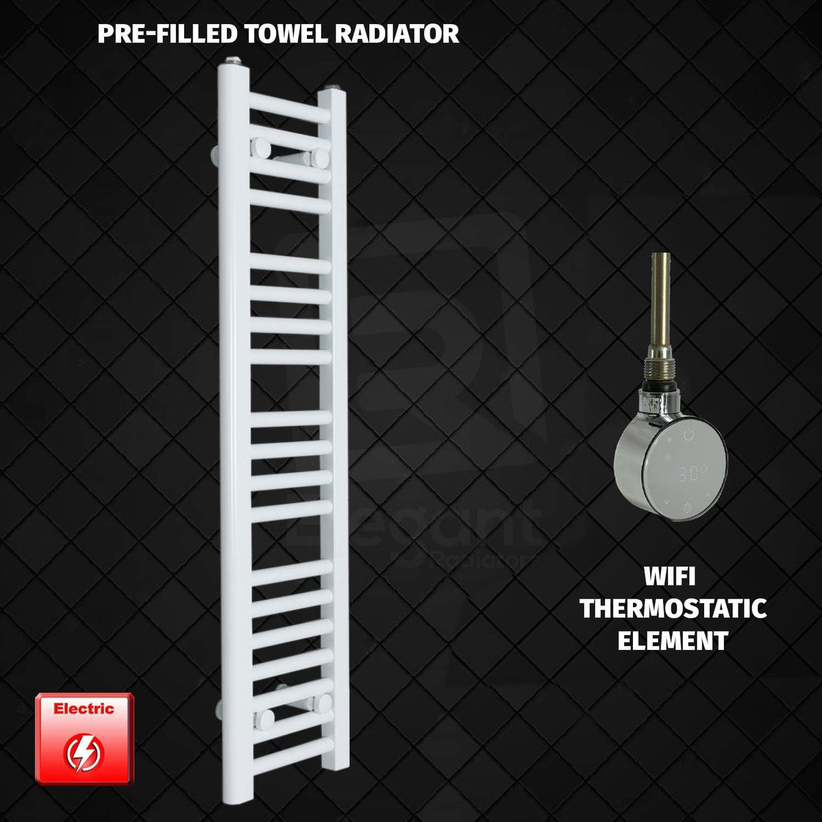 ER-Wifi Thermostatic 200 x 1000 Flat White Pre-Filled Electric Towel Radiator