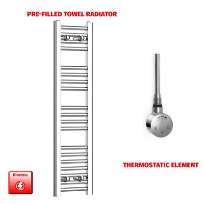 Thermostatic Element 200 x 1000mm Flat Chrome Pre-Filled Electric Towel Radiator