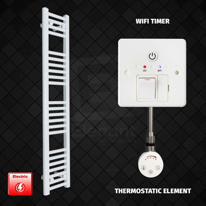Thermostatic Element + Wifi Timer 200 x 1200 Flat White Pre-Filled Electric Towel Radiator