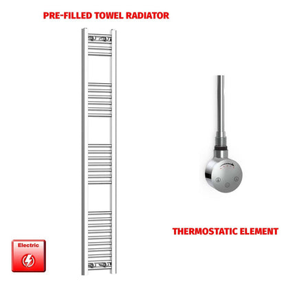 Thermostatic Element 200 x 1600 Flat Chrome Pre-Filled Electric Towel Radiator