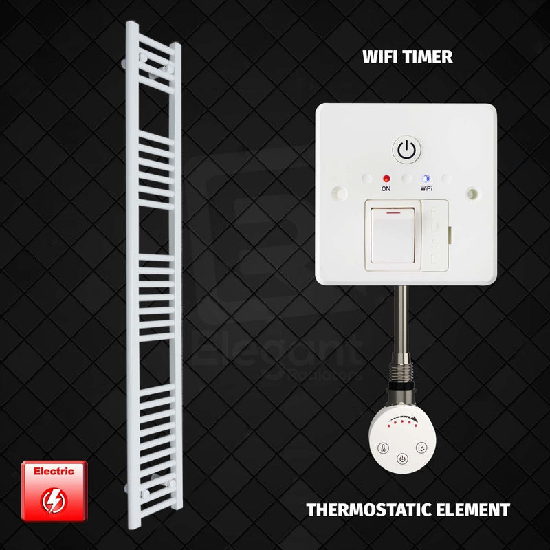 Thermostatic Element + Wifi Timer 200 x 1600mm Flat White Pre-Filled Electric Towel Rail HTR