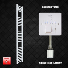 Single Heat Element + Booster Timer 200 x 1600mm Flat White Pre-Filled Electric Towel Rail HTR
