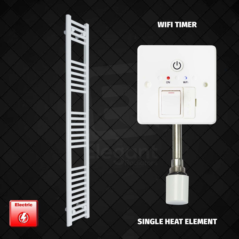 Single Heat Element + Wifi Timer 200 x 1600mm Flat White Pre-Filled Electric Towel Rail HTR