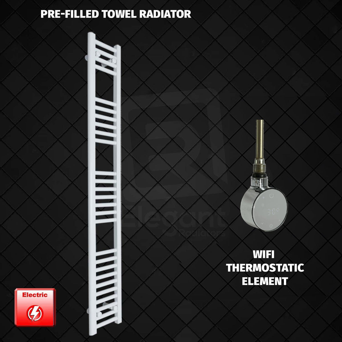 ER-Wifi Thermostatic 200 x 1600mm Flat White Pre-Filled Electric Towel Rail HTR