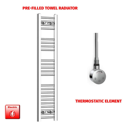 Thermostatic Element 250 x 1200 Flat Chrome Pre-Filled Electric Towel Radiator