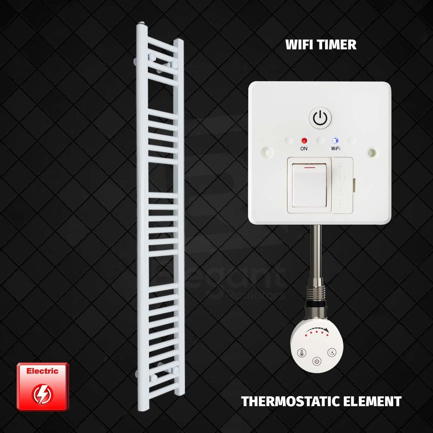 Thermostatic Element + Wifi Timer 250 x 1400 Flat White Pre-Filled Electric Towel Rail HTR