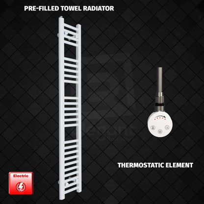 Thermostatic Element 250 x 1400 Flat White Pre-Filled Electric Towel Rail HTR