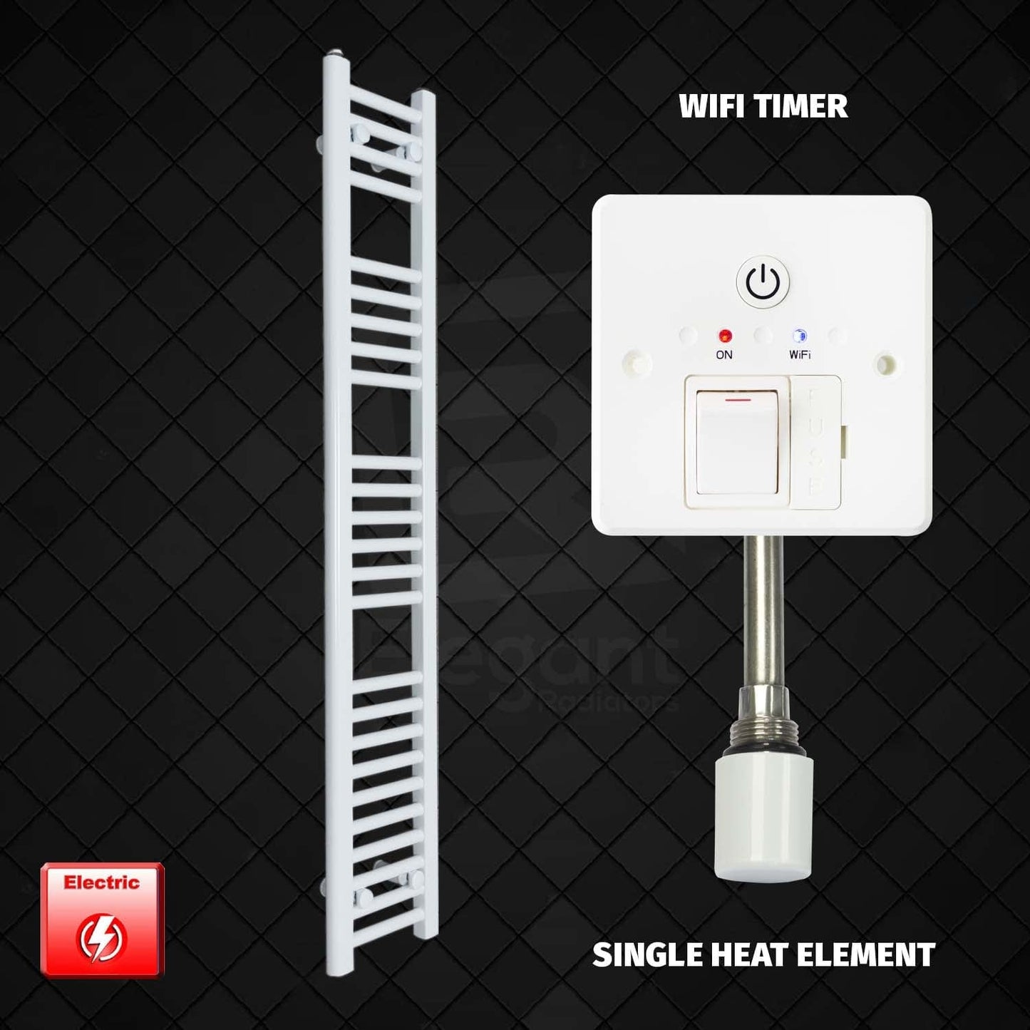 Single Heat Element + Wifi Timer 250 x 1400 Flat White Pre-Filled Electric Towel Rail HTR