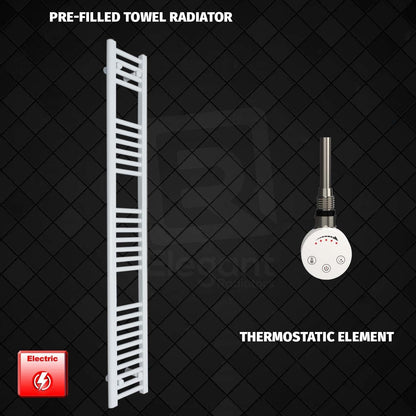 Thermostatic Element 250 x 1600 Flat White Pre-Filled Electric Towel Rail