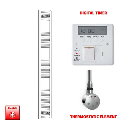 Thermostatic Element + Digital Timer 250 x 1800 Chrome Pre-Filled Electric Towel Radiator HTR