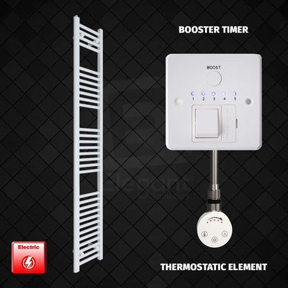 Thermostatic Element + Booster Timer 250 x 1800 Flat White Pre-Filled Electric Towel Radiator