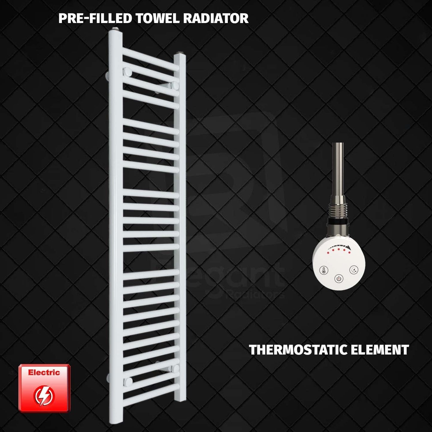 Thermostatic Element 300 x 1200 Flat White Pre-Filled Electric Towel Radiator