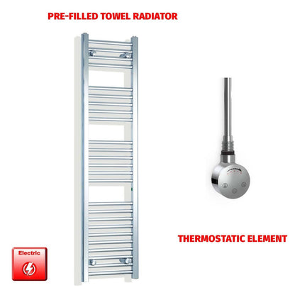 Thermostatic Element 300 x 1400 Flat Chrome Pre-Filled Electric Towel Radiator