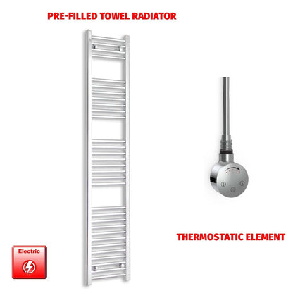 Thermostatic Element 300 x 1800 Flat Chrome Pre-Filled Electric Heated Towel Rail