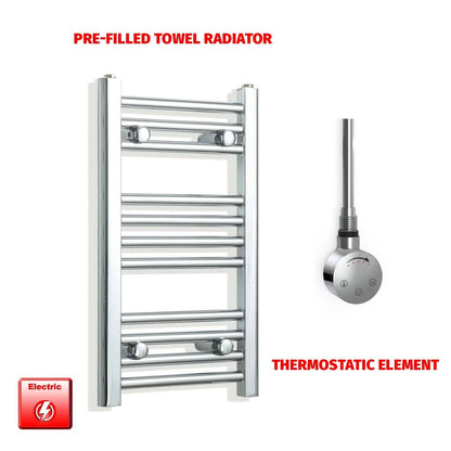 Thermostatic Element 300 x 600 Flat Chrome Pre-Filled Electric Heated Towel Rail