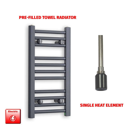 Single Heat Element 300 x 600mm Flat Anthracite Pre-Filled Electric Towel Rail