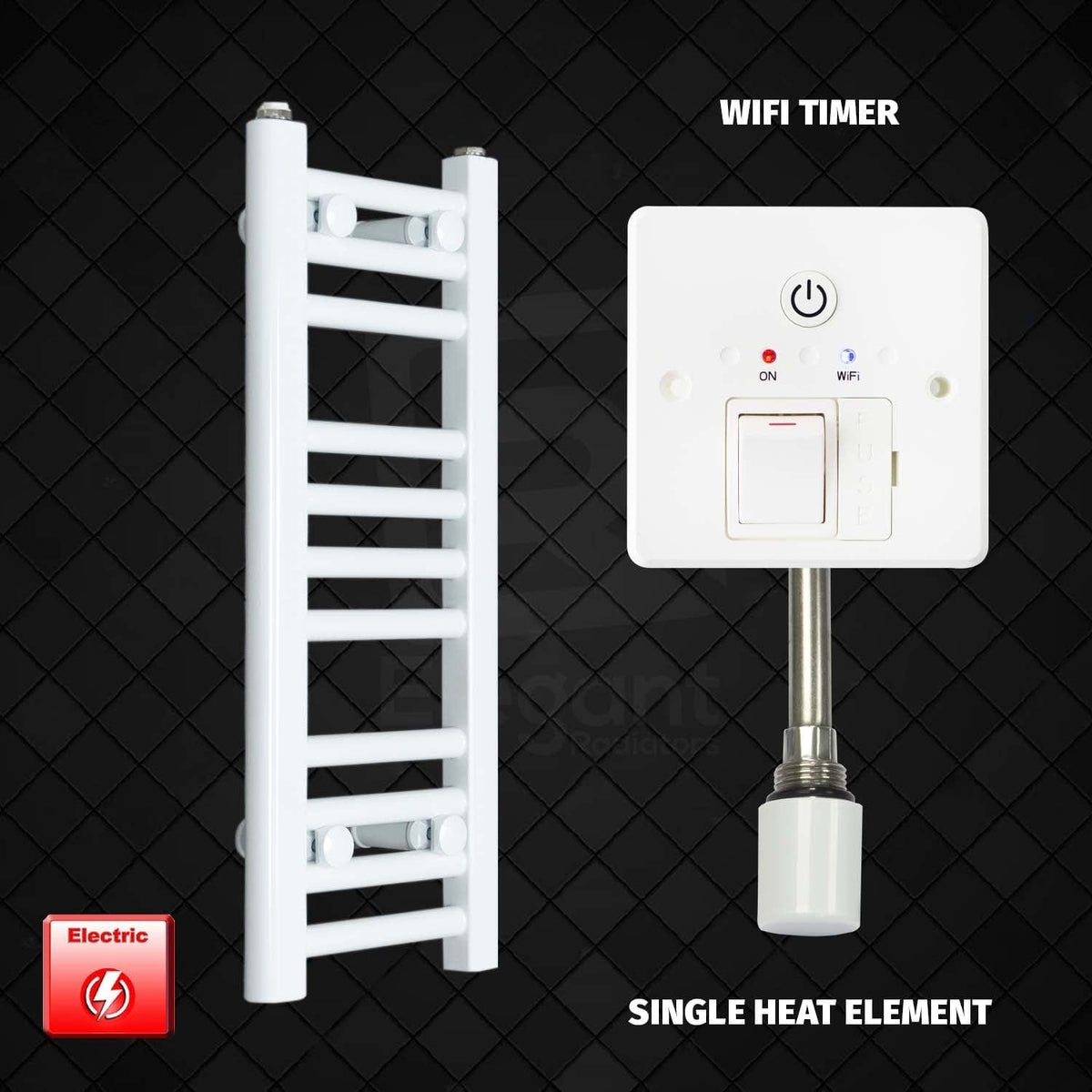 Single Heat Element + Wifi Timer 300 x 600mm Flat White Pre-Filled Electric Towel Radiator