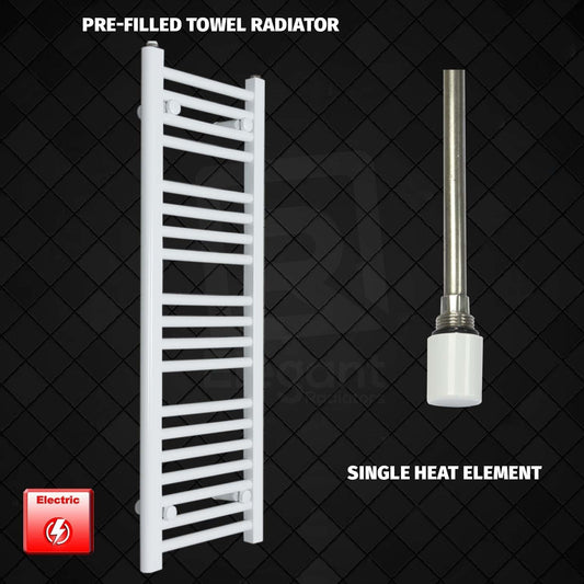 Single Heat Element 350 x 1000 Flat White Pre-Filled Electric Towel Radiator HTR
