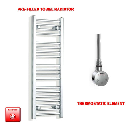 Thermostatic Element 350 x 1000mm Flat Chrome Pre-Filled Electric Towel Radiator