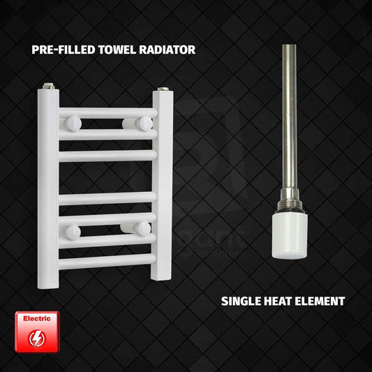 Single Heat Element 350 x 400 Flat White Pre-Filled Electric Heated Towel Rail
