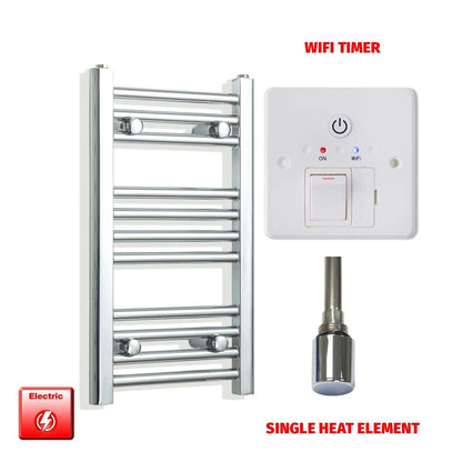 Single Heat Element + Wifi Timer 350 x 600 Flat Chrome Pre-Filled Electric Towel Radiator