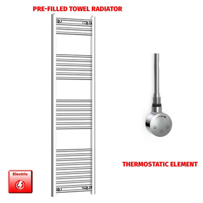 Flat / Thermostatic Element 400 x 1600 Flat Chrome Pre-Filled Electric Heated Towel Rail
