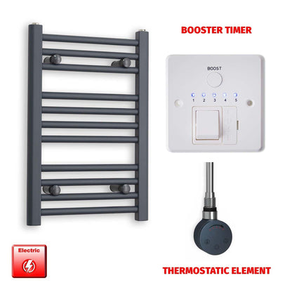 Thermostatic Element + Booster Timer 400 x 600 Flat Anthracite Pre-Filled Electric Towel Rail
