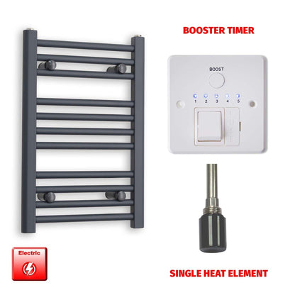 Single Heat Element + Booster Timer 400 x 600 Flat Anthracite Pre-Filled Electric Towel Rail