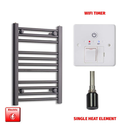 Single Heat Element + Wifi Timer 400 x 600 Flat Black Pre-Filled Electric Towel Rail Radiator