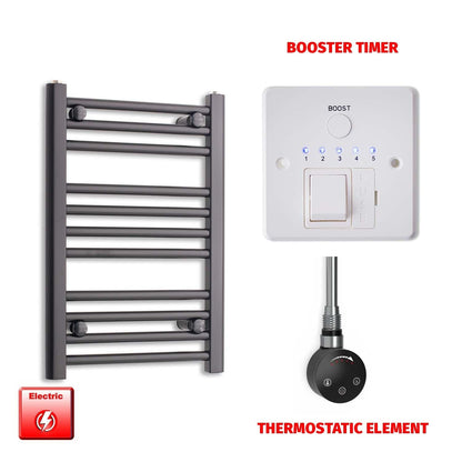 Thermostatic Element + Booster Timer 400 x 600 Flat Black Pre-Filled Electric Towel Rail Radiator